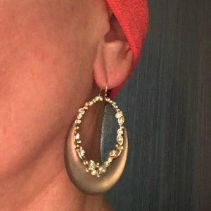 Alexis Bittar earrings in beige color lucite w/crystals in gold tone setting